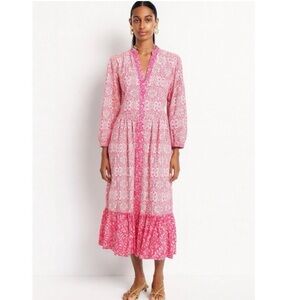 Zara Cotton Pink Floral Print Bohemian midi Dress Medium
